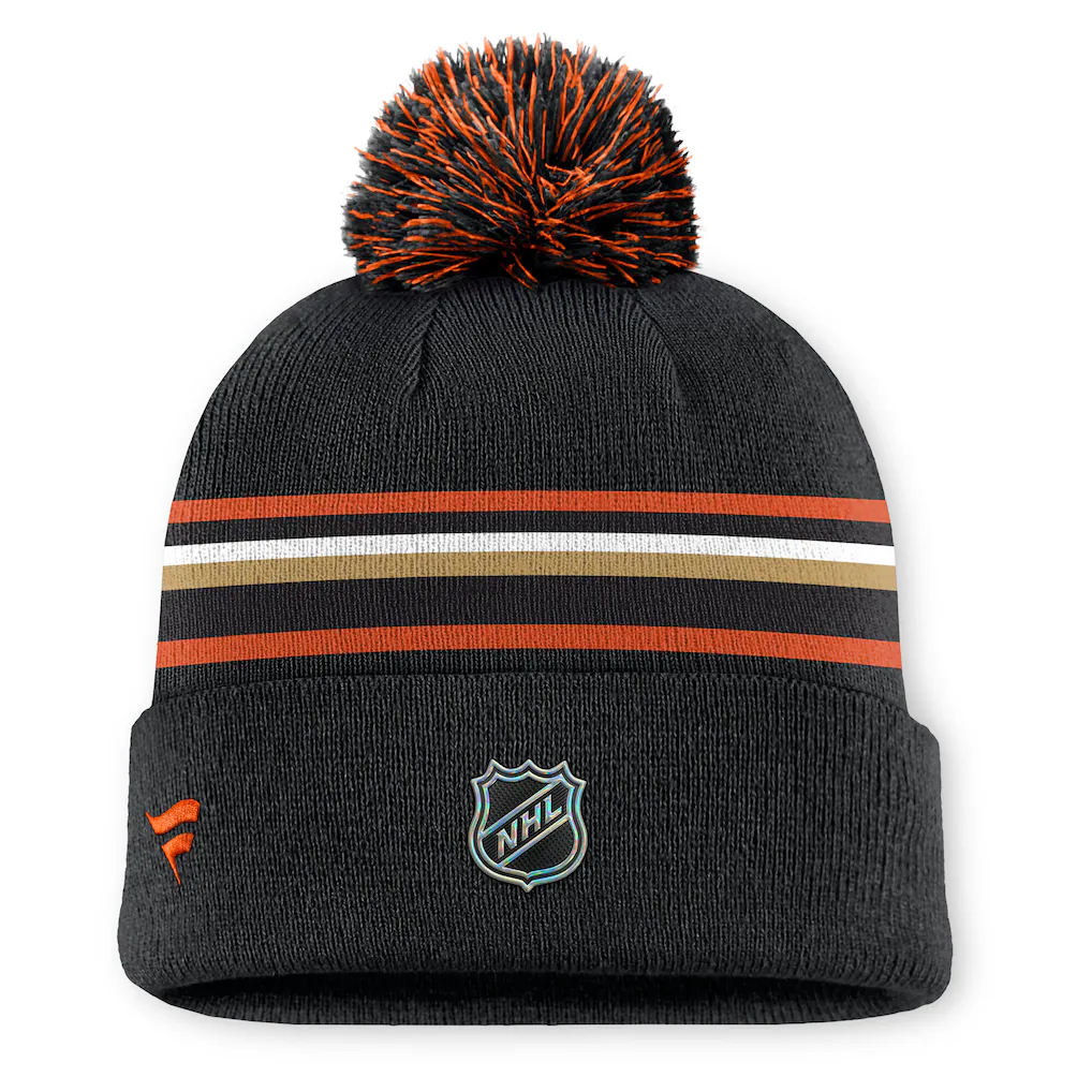 Fanatics Authentic Pro Rink 13 Cuffed Knit Beanie with Pom- Anaheim Ducks - Image 2